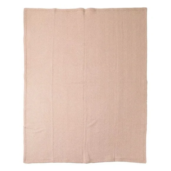 100% Wool Tan and Ivory Soft Herringbone Throw Blanket 53"x69" - Picture 9 of 13